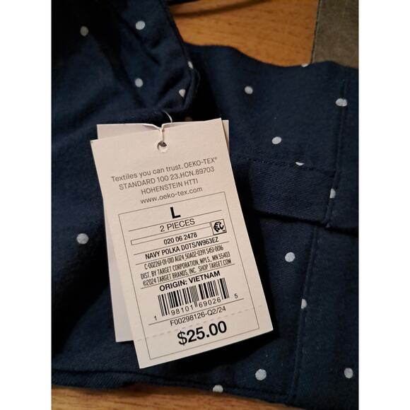 Pajama Set Flannel Long Sleeve Top Shorts 2 pc Auden Polka Dot Navy Large New - Picture 9 of 11